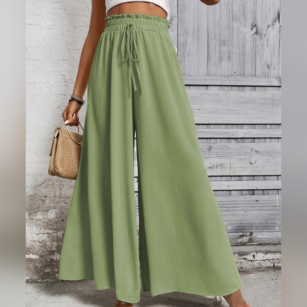 Women's Light Green Wide-Leg High Waist Pants